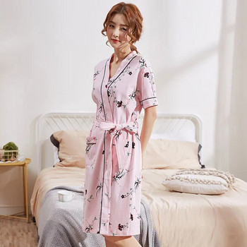 Καλοκαιρινό φθινόπωρο 100% βαμβακερές γυναικείες ρόμπες Νυχτικό Kimono Casual Sleeprobe Loose Large Size Home Μπουρνούζι Γυναικεία ρόμπα