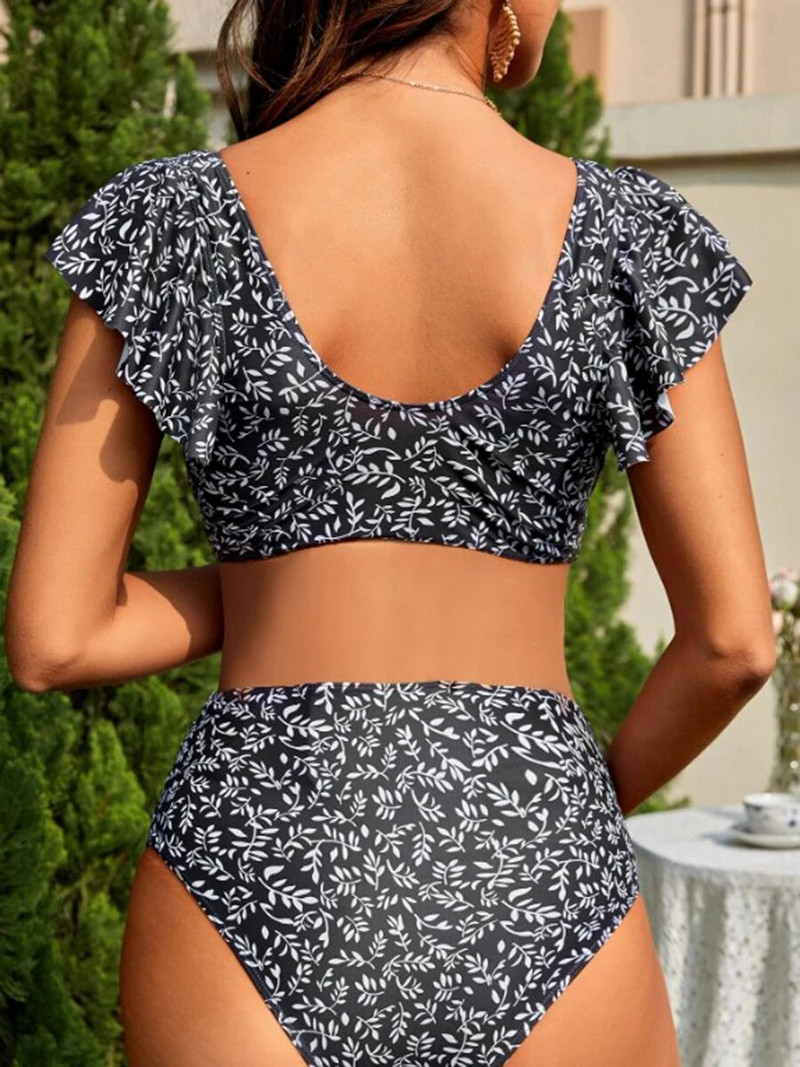 2024 V λαιμόκοψη μπικίνι έγκυο βολάν Γυναικεία στάμπα Ψηλόμεση μαγιό Γυναικείες λουόμενες Μαγιό κολύμβησης Μαγιό παραλίας