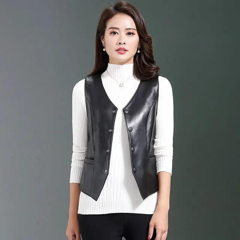 Moteriškos dirbtinės odos liemenės, moteriškos vieno mygtuko motociklo dviratininko pu striukės, moteriškos „viskas atitinkančios PU“ liemenės G169