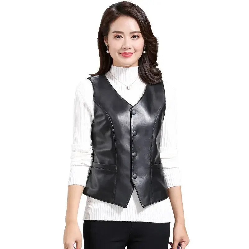 Moteriškos dirbtinės odos liemenės, moteriškos vieno mygtuko motociklo dviratininko pu striukės, moteriškos „viskas atitinkančios PU“ liemenės G169