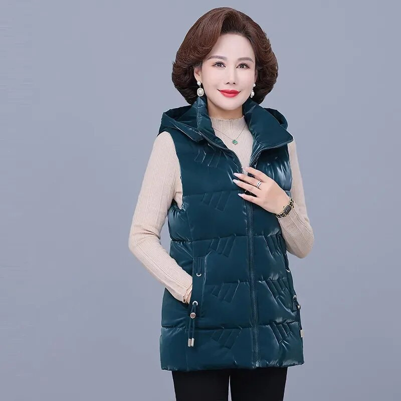 Moteriška pūkinė medvilninė liemenė, 2024 m. Nauja rudens žiemos vidutinio ilgio laisva laisvalaikio liemenė, moteriška madinga didelio dydžio striukė be rankovių