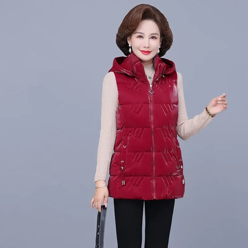 Moteriška pūkinė medvilninė liemenė, 2024 m. Nauja rudens žiemos vidutinio ilgio laisva laisvalaikio liemenė, moteriška madinga didelio dydžio striukė be rankovių