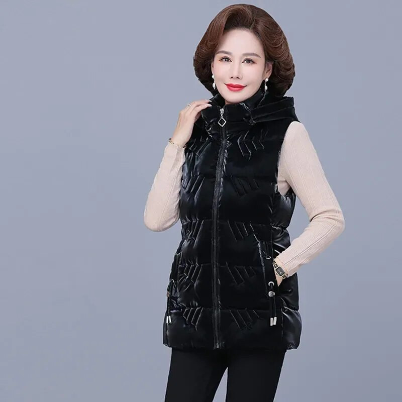 Moteriška pūkinė medvilninė liemenė, 2024 m. Nauja rudens žiemos vidutinio ilgio laisva laisvalaikio liemenė, moteriška madinga didelio dydžio striukė be rankovių