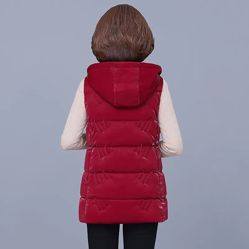 Moteriška pūkinė medvilninė liemenė, 2024 m. Nauja rudens žiemos vidutinio ilgio laisva laisvalaikio liemenė, moteriška madinga didelio dydžio striukė be rankovių