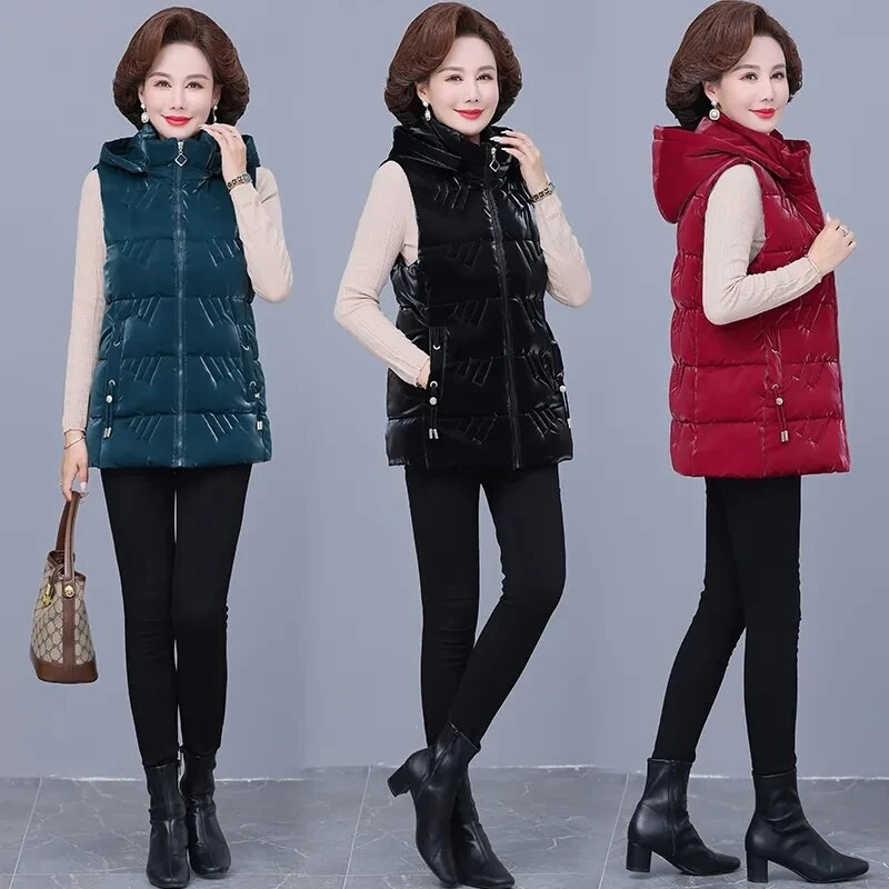 Moteriška pūkinė medvilninė liemenė, 2024 m. Nauja rudens žiemos vidutinio ilgio laisva laisvalaikio liemenė, moteriška madinga didelio dydžio striukė be rankovių