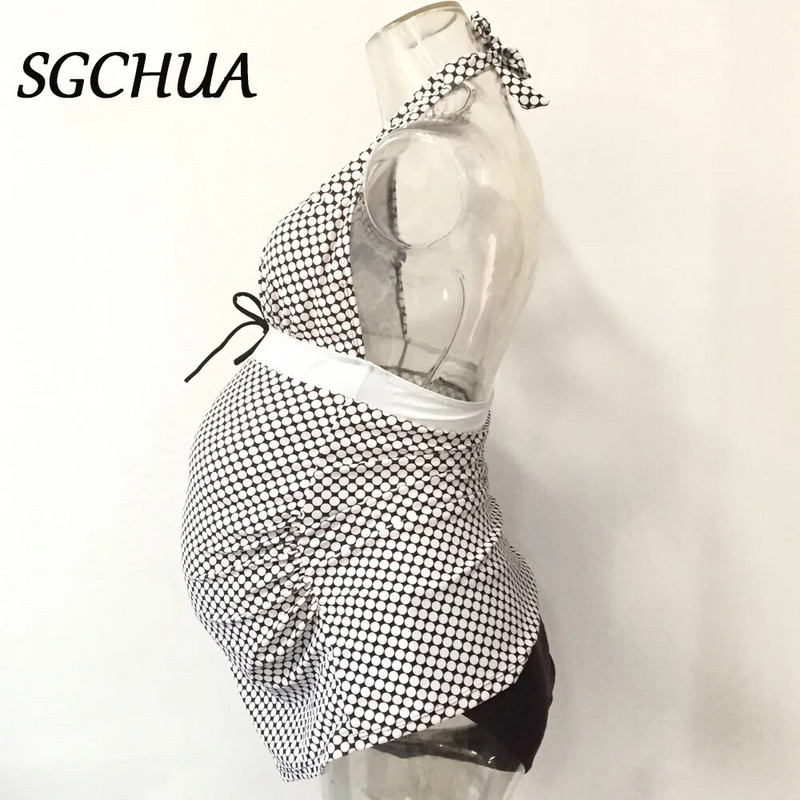 Seksi kupaći kostim za trudnice s naborima, 2-dijelni bikini set bez leđa s naborima za trudnice, ljetni kupaći kostim za plažu s mašnom i v-izrezom