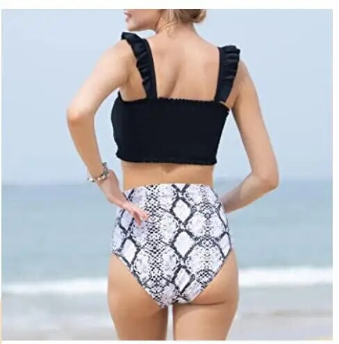 „Ruffles“ aukšto juosmens tankini rinkinys, 2021 m. nėščiųjų maudymosi kostiumėliai, dviejų dalių bikiniai nėščioms moterims maudymosi maudymosi kostiumėlis, nėštumas, paplūdimio apranga