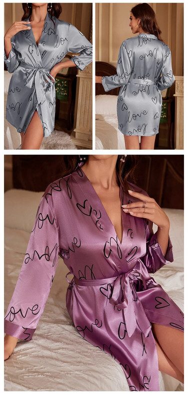 Nyári kimonó fürdőköpeny nappali ruházat női köntös hálóing fehérnemű Női hálóruha Hálóruha Alkalmi selymes szatén pongyola