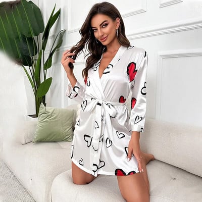 Nyári kimonó fürdőköpeny nappali ruházat női köntös hálóing fehérnemű Női hálóruha Hálóruha Alkalmi selymes szatén pongyola