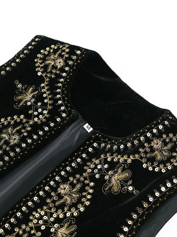 Бродирани кадифени жилетки с пайети за жени Винтидж Къси жилетки без ръкави с О-образно деколте 2023 г. Дамски модни жилетки за пътуване