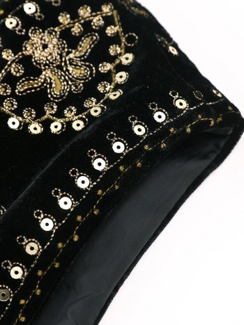 Бродирани кадифени жилетки с пайети за жени Винтидж Къси жилетки без ръкави с О-образно деколте 2023 г. Дамски модни жилетки за пътуване
