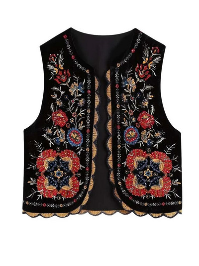 Siuvinėti blizgučiais aksomo liemenės moteriški senoviniai trumpi megztiniai be rankovių O formos kaklo 2023 m. madingos moteriškos liemenės į darbą ir atgal