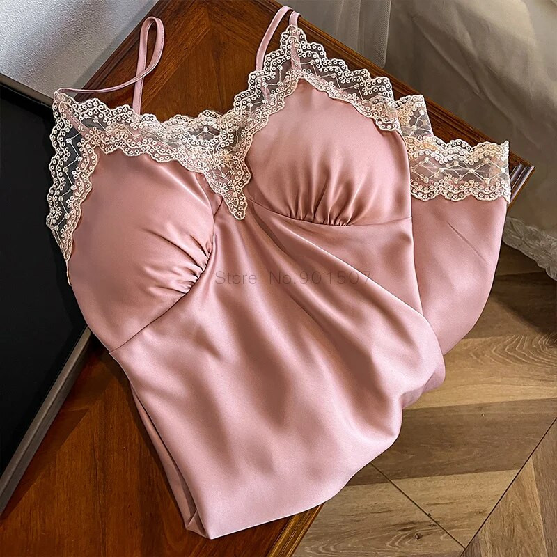 Rožinis chalatų komplektas Moteriškas chalatas namuose Seksuali nėriniuota naktiniai marškiniai nuotakos vestuvinė suknelė kimono naktinis marškinys Laisvas apatinis trikotažas