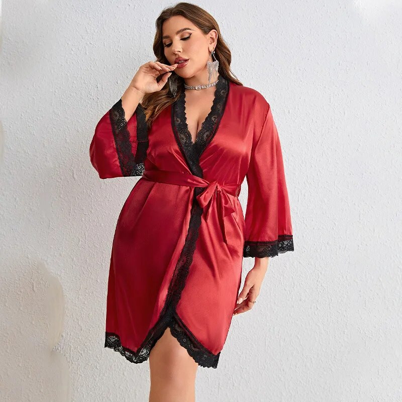 XL-5XL Didelio dydžio chalatas, nėriniai, chalatas, naktiniai marškiniai, vasariniai kimono, miegui, laisvalaikio šilko satino chalatas