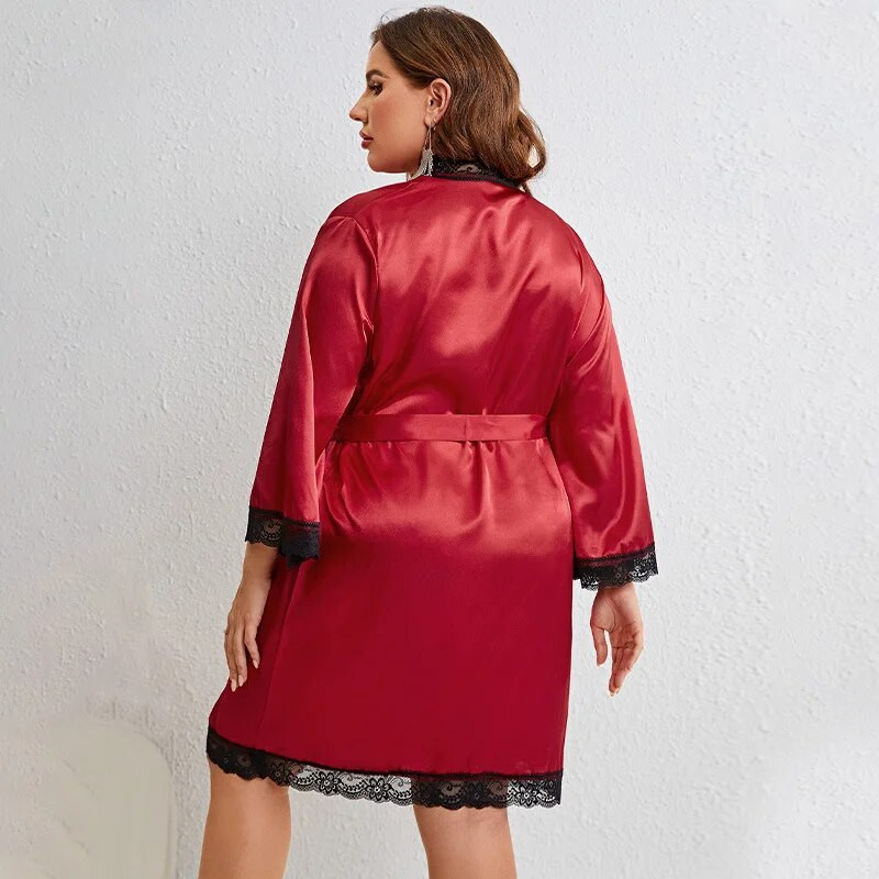 XL-5XL Didelio dydžio chalatas, nėriniai, chalatas, naktiniai marškiniai, vasariniai kimono, miegui, laisvalaikio šilko satino chalatas