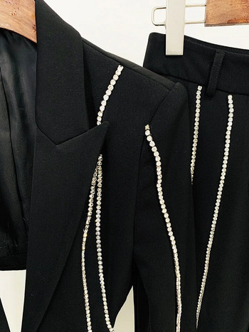 ΥΨΗΛΗΣ ΠΟΙΟΤΗΤΑΣ New Fashion 2024 Σετ κοστουμιών σχεδιαστών Γυναικείο σετ παντελόνι με μονό κουμπί διαμάντια με χάντρες Blazer Flare