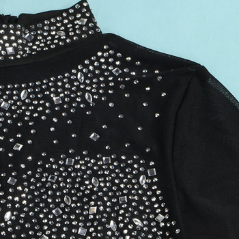 Σέξι φορμάκια για πάρτι Γυναικείες 2023 Φθινόπωρο με μασίφ διχτυωτό διαμάντι Μακρυμάνικο παντελόνι Ολόσωμη φόρμα Clubwear Γυναικείες φόρμες Streetwear