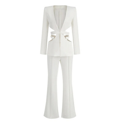 MSMUSI 2023 Νέα μόδα Γυναικείες Σέξι Κόκκινο V λαιμόκοψη σετ δύο τεμαχίων Bodycon Party με μακρυμάνικο μακρυμάνικο μπλέιζερ τοπ μακρύ παντελόνι κοστούμι