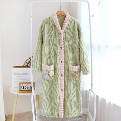 Moteriškas žieminis naujas storas šiltas flanelinis chalatas didelio dydžio koralų vilnos chalatas, moteriškas, jaukus chalatas, moteriškas miegui