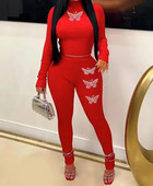 Γυναικείο Σετ 2 τεμαχίων Streetwear με σχέδιο πεταλούδας με μακρυμάνικο τοπ & Y2k Παντελόνι Κοστούμια για Γυναικεία Ευέλικτο Φθινόπωρο 2023