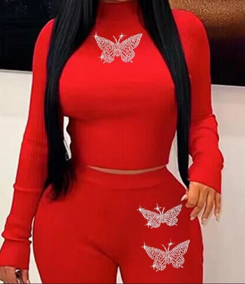 Γυναικείο Σετ 2 τεμαχίων Streetwear με σχέδιο πεταλούδας με μακρυμάνικο τοπ & Y2k Παντελόνι Κοστούμια για Γυναικεία Ευέλικτο Φθινόπωρο 2023