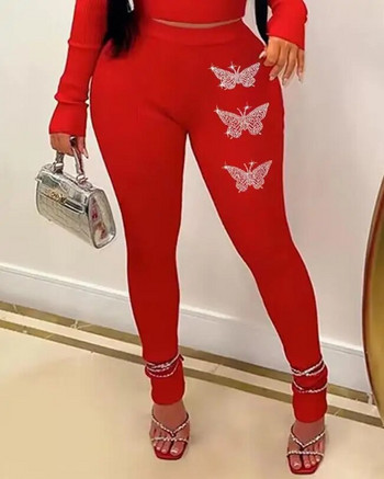 Γυναικείο Σετ 2 τεμαχίων Streetwear με σχέδιο πεταλούδας με μακρυμάνικο τοπ & Y2k Παντελόνι Κοστούμια για Γυναικεία Ευέλικτο Φθινόπωρο 2023