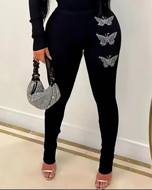 Γυναικείο Σετ 2 τεμαχίων Streetwear με σχέδιο πεταλούδας με μακρυμάνικο τοπ & Y2k Παντελόνι Κοστούμια για Γυναικεία Ευέλικτο Φθινόπωρο 2023