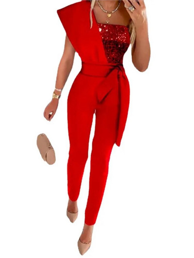 Elegantsed naiste litrid Patchwork Bodycon jumpsuit suvemood ühe õlaga balli ühes tükis vööpükste kombinesoonid kombinesoonid