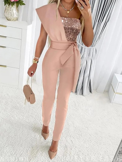 Elegantsed naiste litrid Patchwork Bodycon jumpsuit suvemood ühe õlaga balli ühes tükis vööpükste kombinesoonid kombinesoonid