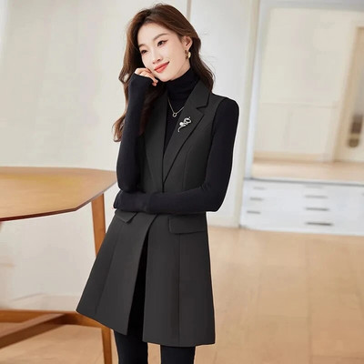 2024 m. pavasario rudens moterų švarkelis Elegantiškas biuro paltas Moteriška liemenė Laisvalaikio kostiumai Berankovė Striukė vidutinio ilgio viršutiniai drabužiai
