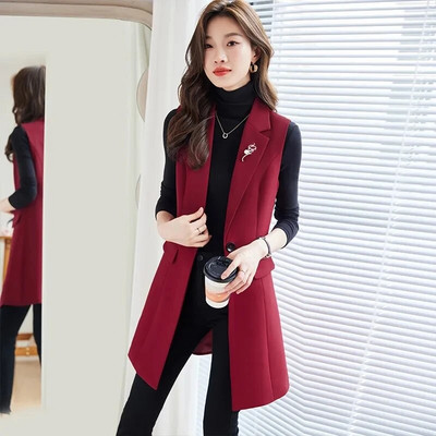 2024 m. pavasario rudens moterų švarkelis Elegantiškas biuro paltas Moteriška liemenė Laisvalaikio kostiumai Berankovė Striukė vidutinio ilgio viršutiniai drabužiai