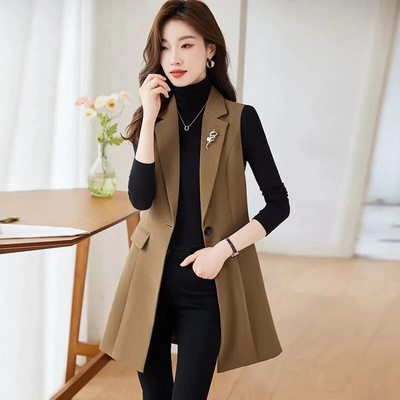 2024 m. pavasario rudens moterų švarkelis Elegantiškas biuro paltas Moteriška liemenė Laisvalaikio kostiumai Berankovė Striukė vidutinio ilgio viršutiniai drabužiai