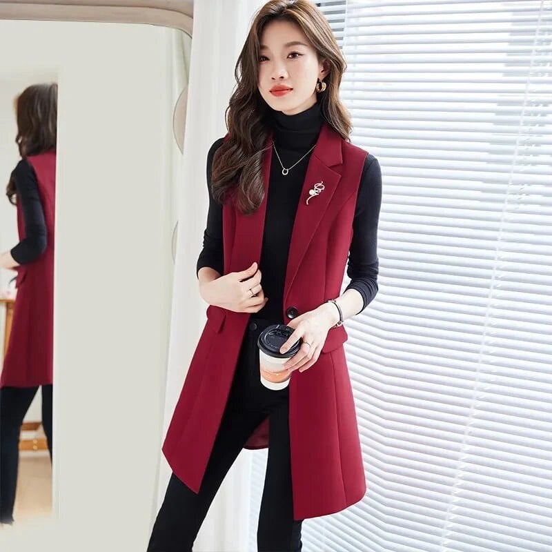 2024 m. pavasario rudens moterų švarkelis Elegantiškas biuro paltas Moteriška liemenė Laisvalaikio kostiumai Berankovė Striukė vidutinio ilgio viršutiniai drabužiai