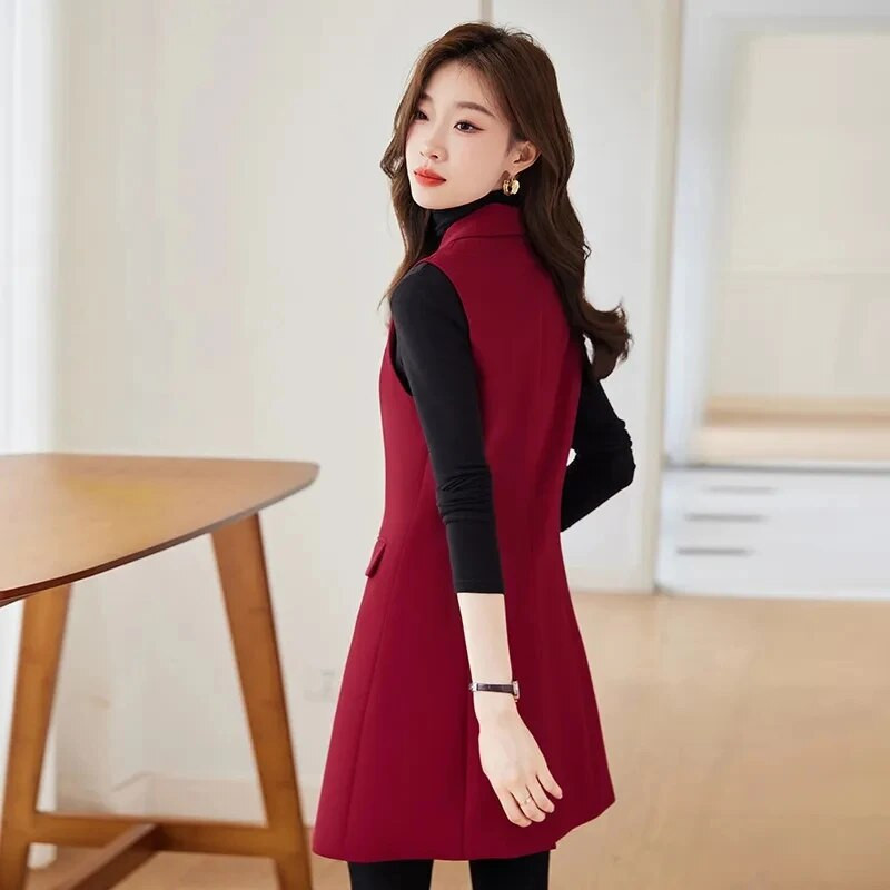 2024 m. pavasario rudens moterų švarkelis Elegantiškas biuro paltas Moteriška liemenė Laisvalaikio kostiumai Berankovė Striukė vidutinio ilgio viršutiniai drabužiai