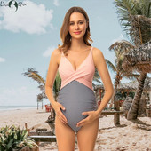 Liu&Qu sieviešu peldkostīms grūtniecēm, viens gabals, priekšējais šķērsgriezums ar V veida kakla izgriezumu, grūtniecības peldkostīmi Monokini pludmales peldkostīmi