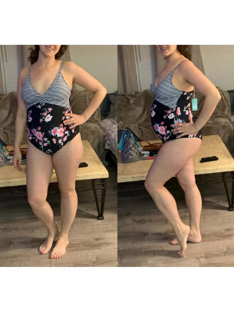 Liu&Qu sieviešu peldkostīms grūtniecēm, viens gabals, priekšējais šķērsgriezums ar V veida kakla izgriezumu, grūtniecības peldkostīmi Monokini pludmales peldkostīmi