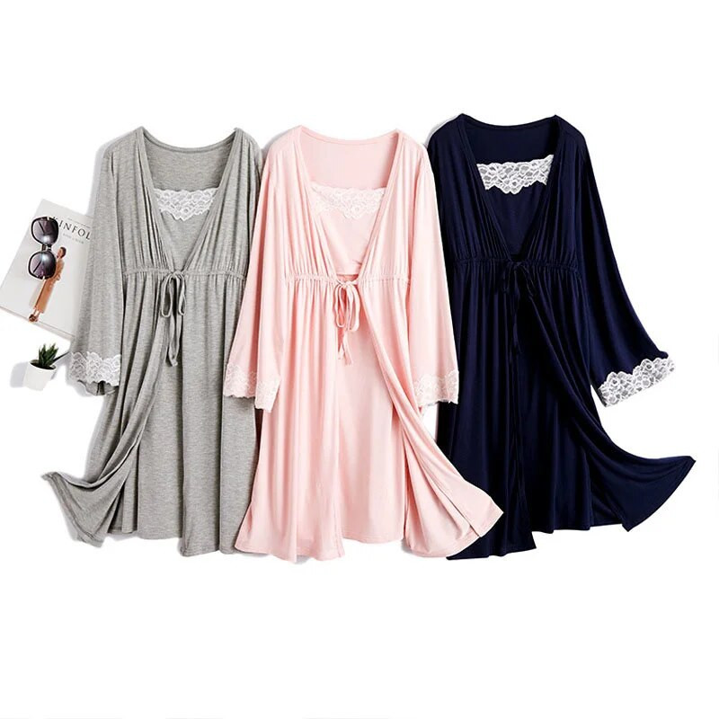 2 kom/set Pidžame za trudnice Odjeća za spavanje Sling za trudnice za dojenje Spavaćica za dojenje Trudnička haljina + ogrtač za porođaj