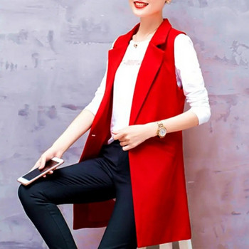 Γυναικείο μακρύ κοστούμι παλτό Αμάνικο μεσαίο μήκος γιλέκο μπουφάν Λεπτό πέτο ζακέτα Επίσημο OL Commute Style Lady Jacket