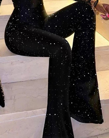 Γυναικεία ολόσωμη φόρμα 2023 Νέα γυναικεία στολή για πάρτι με γκλίτερ δαντέλα με φουσκωτό μπάλωμα ποδιών Σέξι μακρύ ολόσωμο κομμένο ημι-διαφανή μανίκια