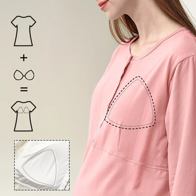 YATEMAO nėščių moterų naktiniai drabužiai, su krūtinės įklotu, po gimdymo maitinančios pižamos, pristatymo kambario suknelė