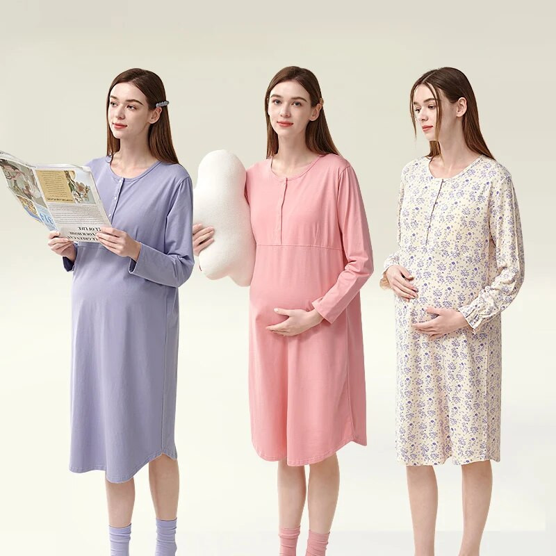 YATEMAO nėščių moterų naktiniai drabužiai, su krūtinės įklotu, po gimdymo maitinančios pižamos, pristatymo kambario suknelė