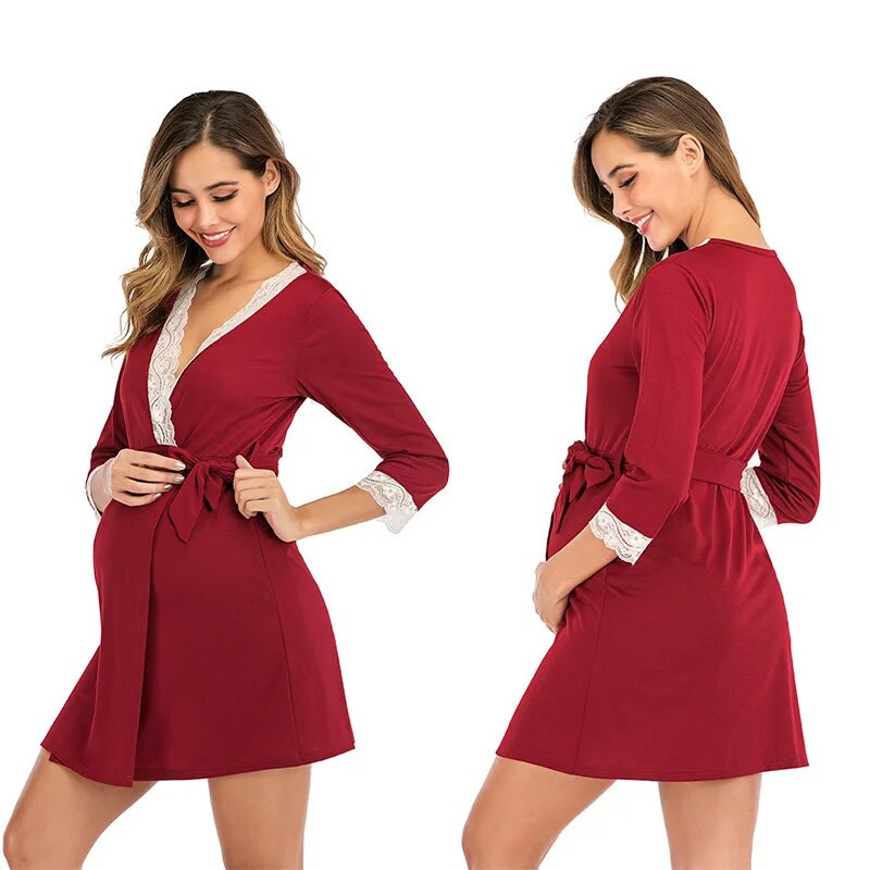 Motinystės chalatas Ligoninės naktinukėms Nėščioms moterims Slaugančioms Naktiniams drabužiams Pižamos nėriniuoti miegui Ropa Mujer Embarazada Premama kostiumai