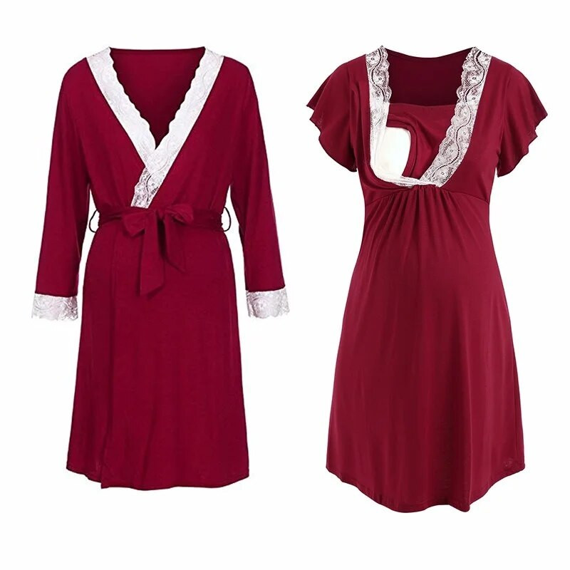 Motinystės chalatas Ligoninės naktinukėms Nėščioms moterims Slaugančioms Naktiniams drabužiams Pižamos nėriniuoti miegui Ropa Mujer Embarazada Premama kostiumai