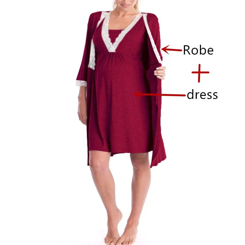 Motinystės chalatas Ligoninės naktinukėms Nėščioms moterims Slaugančioms Naktiniams drabužiams Pižamos nėriniuoti miegui Ropa Mujer Embarazada Premama kostiumai