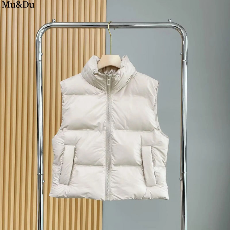 Mu&Du 2023 m. rudens žiema Moteriški viršutiniai marškinėliai stovi apykakle be rankovių su užtrauktuku liemenė Moteriška Paprasta Tvirta šilta Medvilninė liemenė