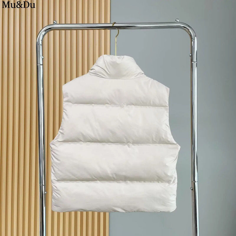 Mu&Du 2023 m. rudens žiema Moteriški viršutiniai marškinėliai stovi apykakle be rankovių su užtrauktuku liemenė Moteriška Paprasta Tvirta šilta Medvilninė liemenė