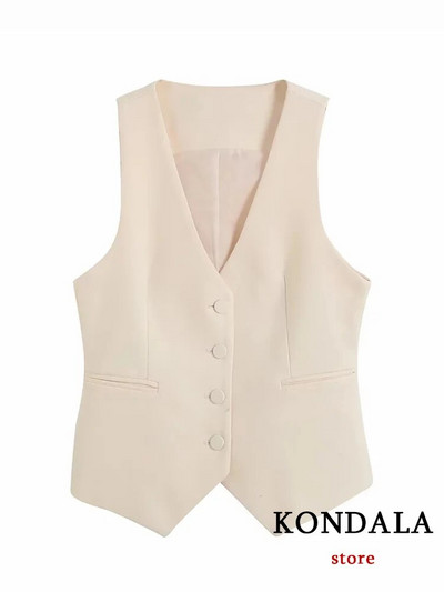 KONDALA Vintage Moda 2023. Proljetno jednobojno žensko odijelo Uredska dama Chic Ležeran jednoprsni prsluk Široki sako široke hlače s patentnim zatvaračem