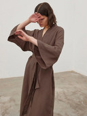 Hiloc rudas medvilninis chalatas, moteriškas chalatas, trijų ketvirčių rankovėmis, moteriškas naktinis Peignoir Elegantiška naktinė suknelė, moteriški naktinukai