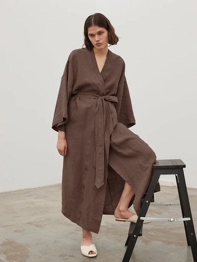 Hiloc rudas medvilninis chalatas, moteriškas chalatas, trijų ketvirčių rankovėmis, moteriškas naktinis Peignoir Elegantiška naktinė suknelė, moteriški naktinukai
