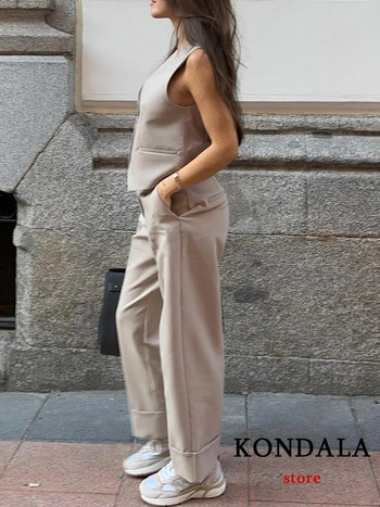 KONDALA Vintage Γυναικείο Γυναικείο Κοστούμι V-λαιμόκοψη μονό στήθος φανελάκι σακάκι + μονόχρωμο ίσιο φαρδύ παντελόνι μόδας 2023 Φθινοπωρινά σετ